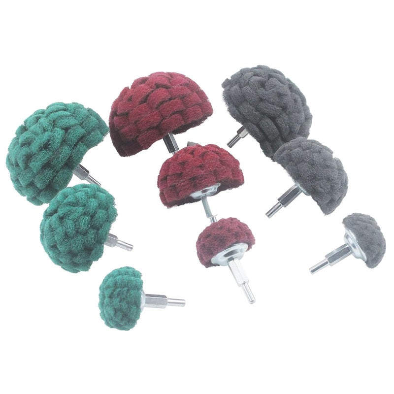 JUNLIXN 9 Pcs Scouring Pads, 1/4'' Shank Half Ball Shape Non Woven Buffing Polishing Kits for Drill, Power Scrubber Drill Polishing Kits - Image 1